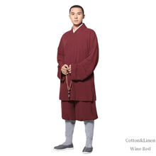 Load image into Gallery viewer, Wine Red Cotton&amp;Linen Arhat Monk Robe

