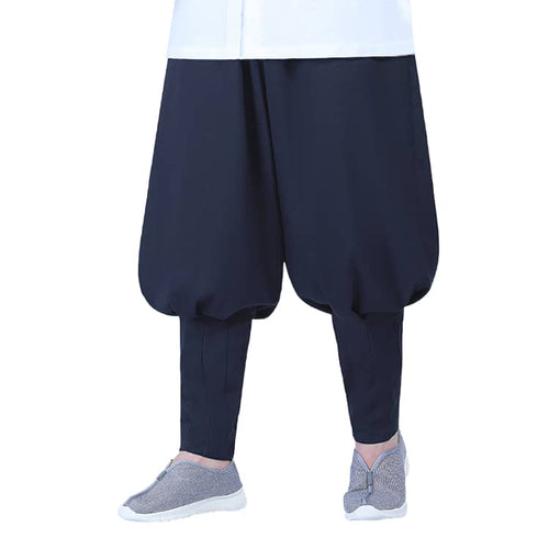 Navy blue shaolin monk pants with puttees