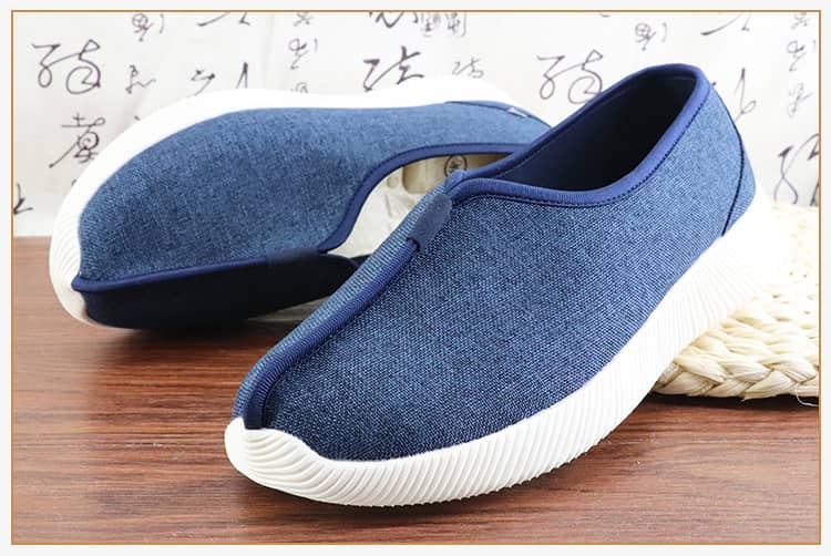 Blue Shaolin monk shoes with modern soft soles