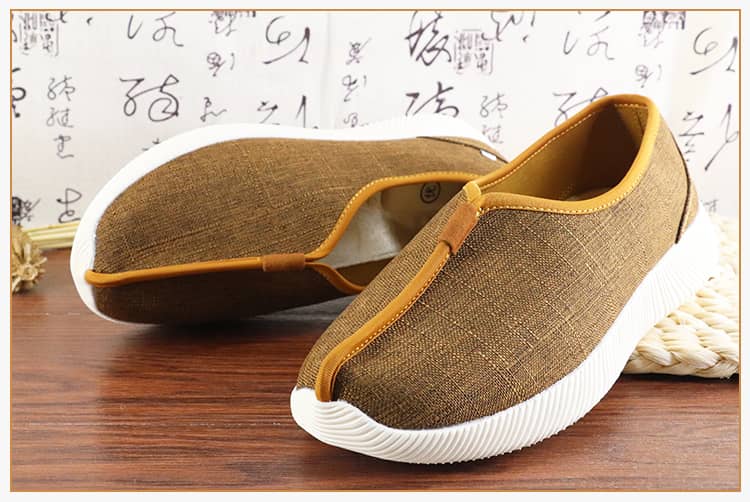 Yellow Shaolin monk shoes with modern soft soles