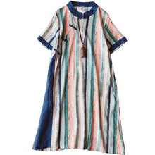 Load image into Gallery viewer, short sleeves folk stripe qipao/cheongsam dress
