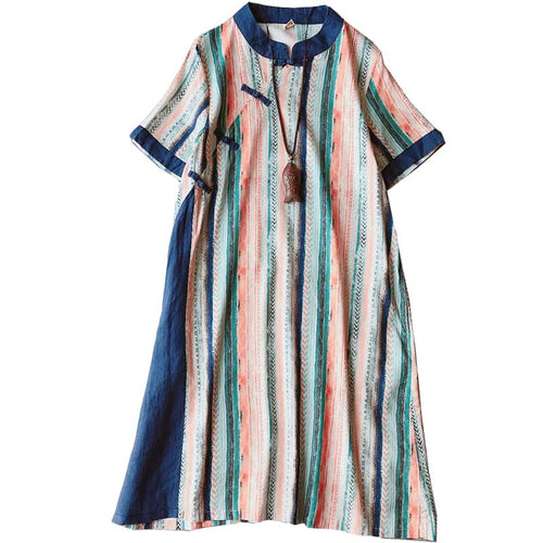 short sleeves folk stripe qipao/cheongsam dress