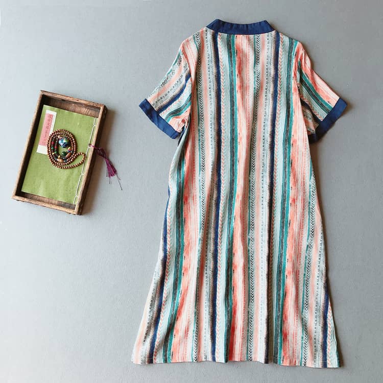 short sleeves folk stripe qipao/cheongsam dress