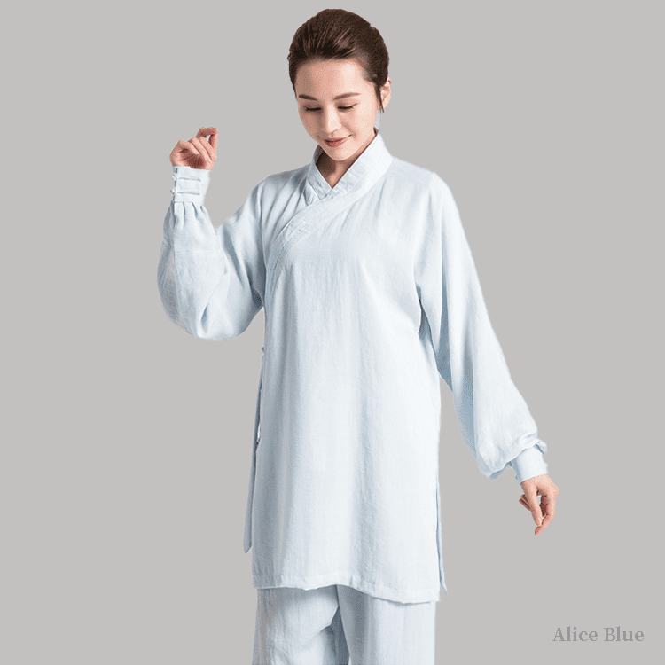 Alice blue tai chi uniform with strapped cuffs for men and women