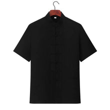 Load image into Gallery viewer, Black short-sleeved tang suit shirt with straight button
