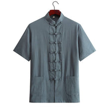Load image into Gallery viewer, Celadon short-sleeved tang suit shirt with straight button
