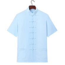 Load image into Gallery viewer, Sky blue short-sleeved tang suit shirt with straight button
