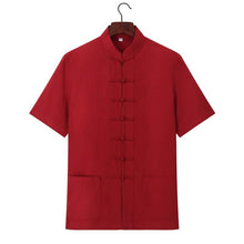 Load image into Gallery viewer, Wine red short-sleeved tang suit shirt with straight button
