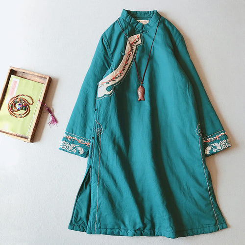 Green traditional padded qipao dress