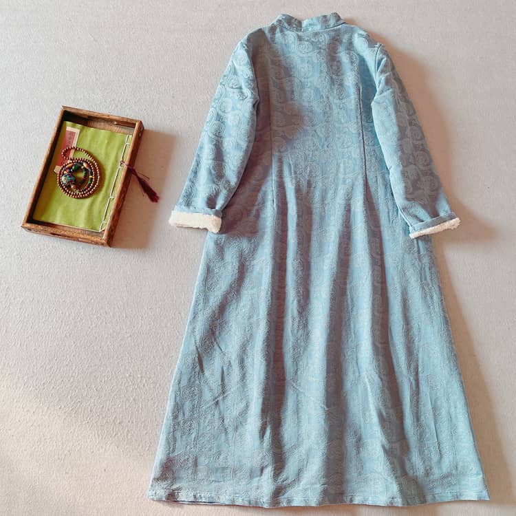 Blue velvet padded qipao/cheongsam dress