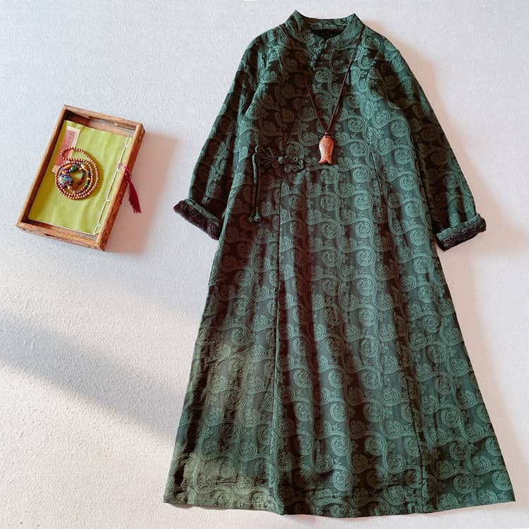 Dark green velvet padded qipao/cheongsam dress