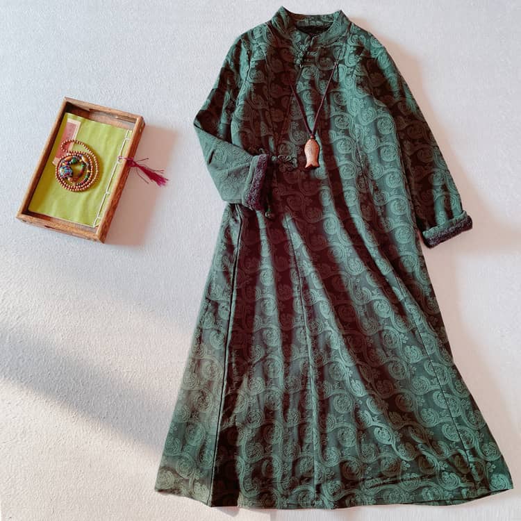 Dark green velvet padded qipao/cheongsam dress