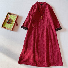 Load image into Gallery viewer, Wine red velvet padded qipao/cheongsam dress
