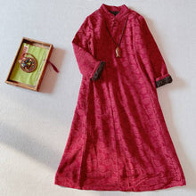 Load image into Gallery viewer, Wine red velvet padded qipao/cheongsam dress
