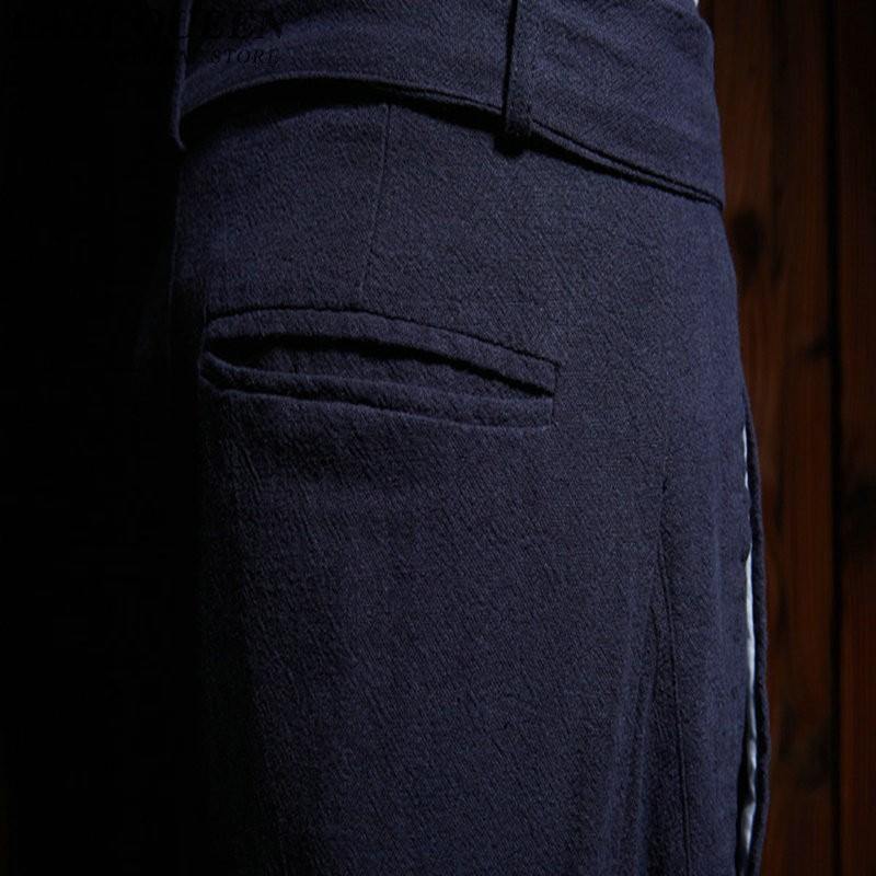 back pocket of blue bruce lee style pants