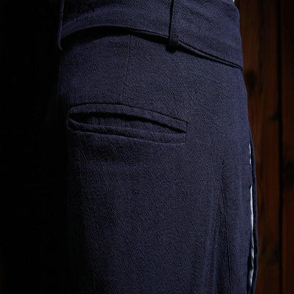 back pocket of blue bruce lee style pants