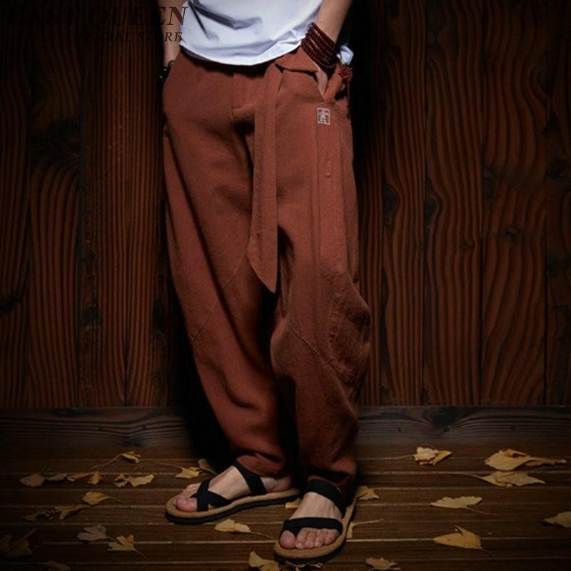 front of brown bruce lee style pants