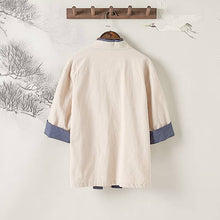 Load image into Gallery viewer, back of a beige Hanfu jacket with short sleeves and folded cuffs
