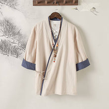 Load image into Gallery viewer, front of a beige Hanfu jacket with short sleeves and folded cuffs
