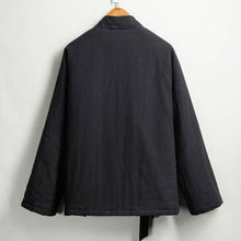 Load image into Gallery viewer, back of black quilted hanfu jacket in winter
