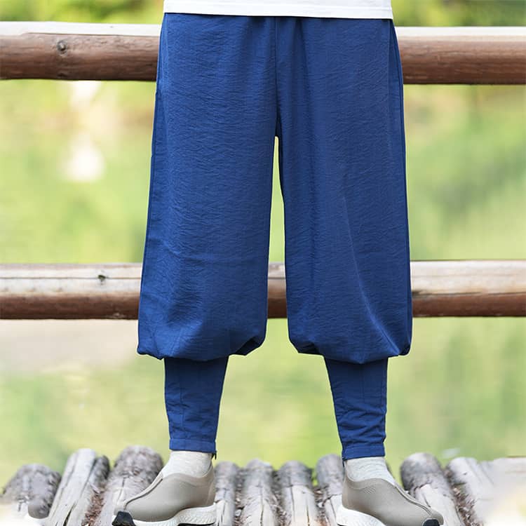 Blue Linen Casual Monk Pants with Puttees