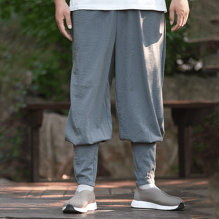 Grey Linen Casual Monk Pants with Puttees