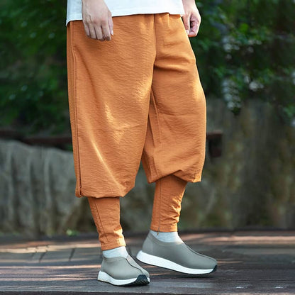 Yellow Linen Casual Monk Pants with Puttees