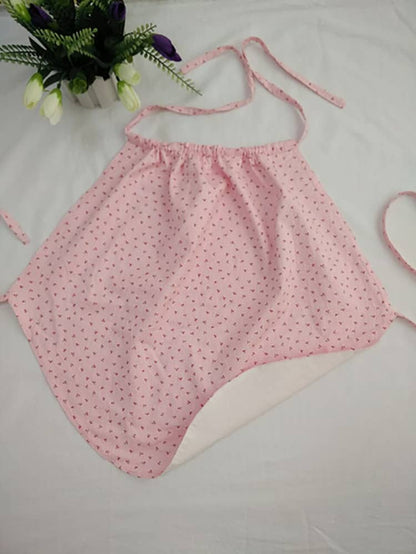 Pink Ancient Chinese Underwear with Cherry Patterns and Drawstring Neckline