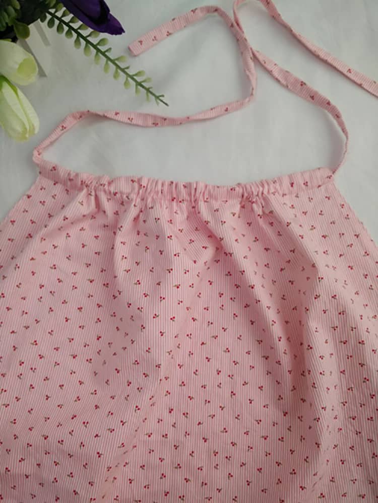 Pink Ancient Chinese Underwear with Cherry Patterns and Drawstring Neckline