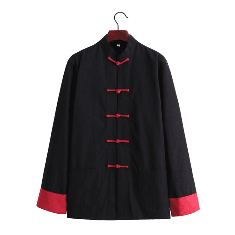 black tang jacket with 5 red buttons