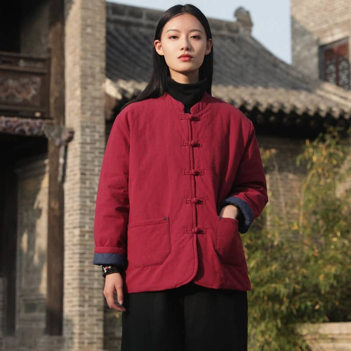 wine red quilted tang suit jacket for female