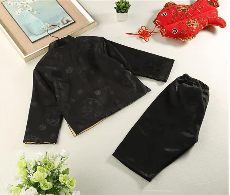 back of the black tang suit for kid in Chinese new year