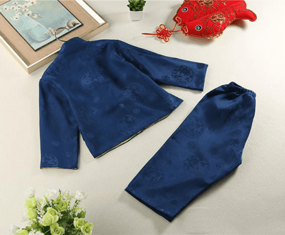 back of the navy blue tang suit for kid in Chinese new year