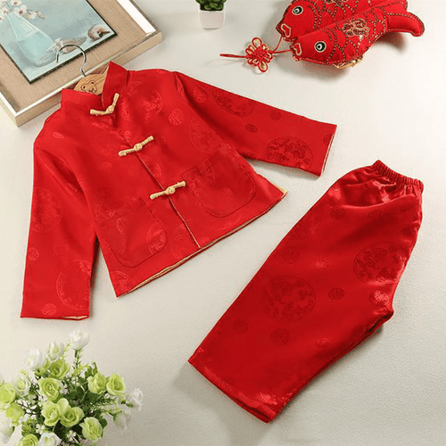 front of the red tang suit for kid in Chinese new year